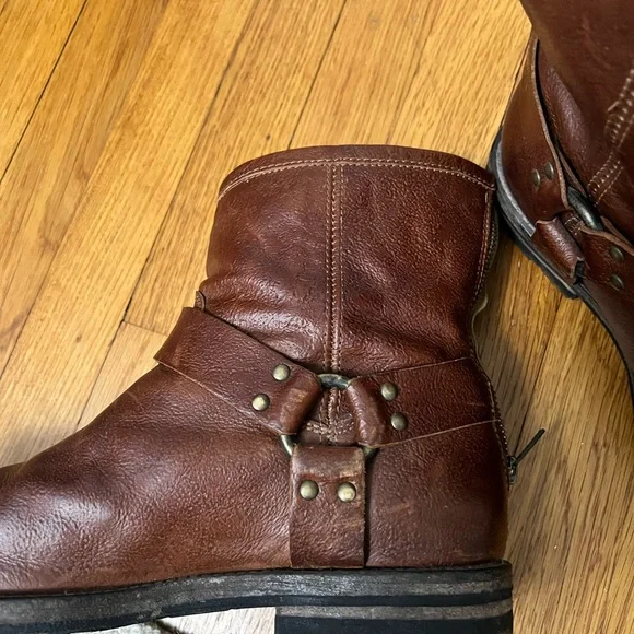 Frye Brown Leather Men's Boots harness back zipper sz 10.5 - Picture 4 of 8